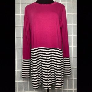 XL Zenana pink, and black and white striped long sleeve top.